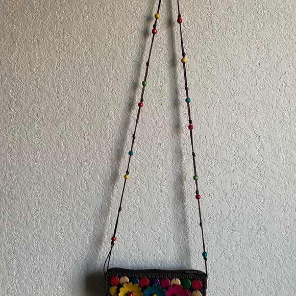 Coconut Shell Disc Beaded Sling Multi Color Coco Brown Crossbody Mini Boho Bag - Picture 11 of 12